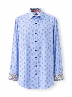 Robert Graham XL Blue Skull Print Shirt Flip Cuff Classic Fit Designer